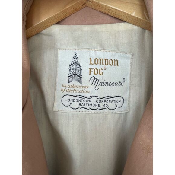 70s Vintage London Fog Maincoats Trench Coat Dusty Rose A-Line Hood Womens 8P - Picture 4 of 12